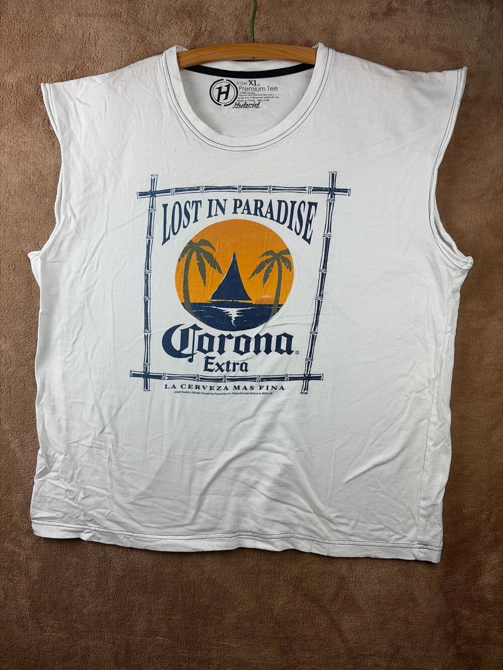 Corona Extra Lost In Paradise Men's Muscle Tank Top Shirt White XL Hybrid